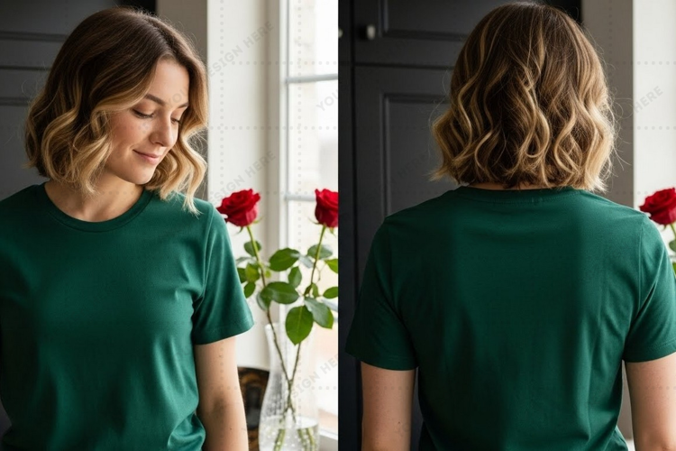 Elegant green with roses T-shirt Mockup Design