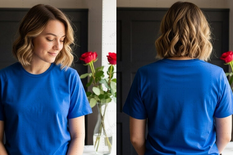 Blue with roses T-shirt Mockup Design example image 1