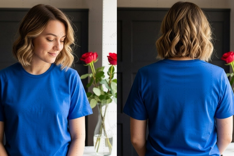 Blue with roses T-shirt Mockup Design