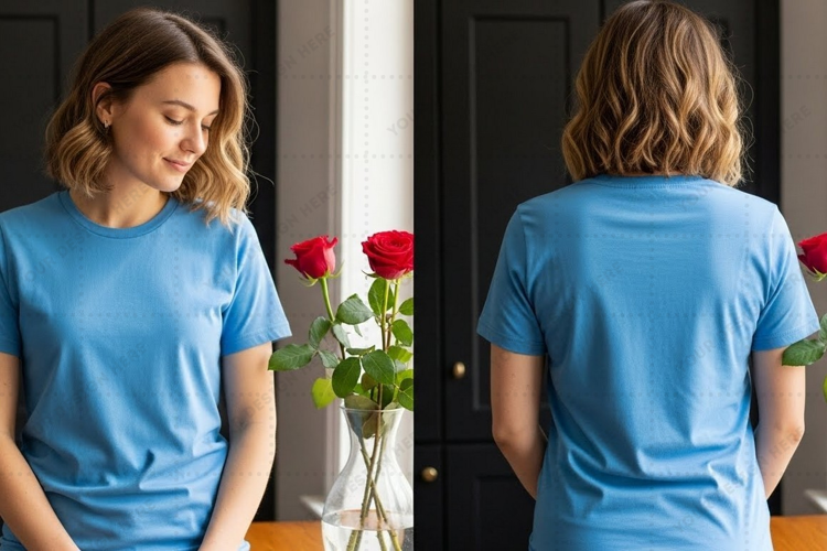 Blue with roses T-shirt Mockup Design