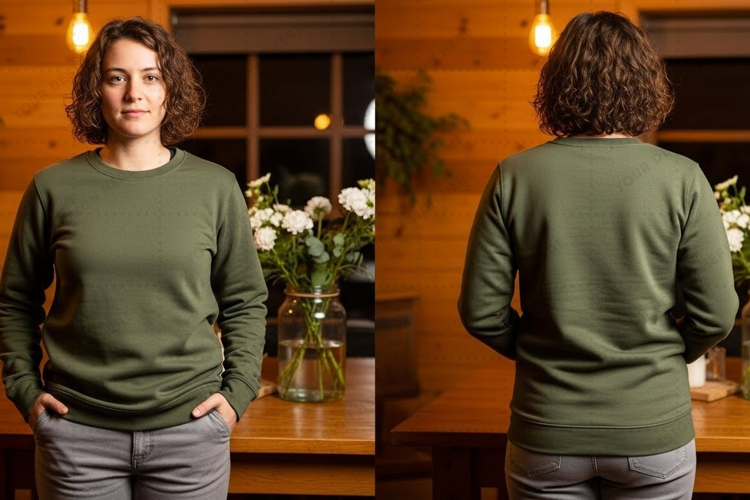 Olive green long sleeve T-shirt Mockup Design