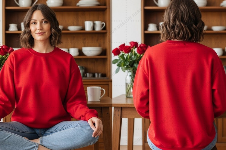 Bright red crew neck T-shirt Mockup Design