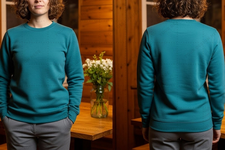 Teal crew neck T-shirt Mockup Design