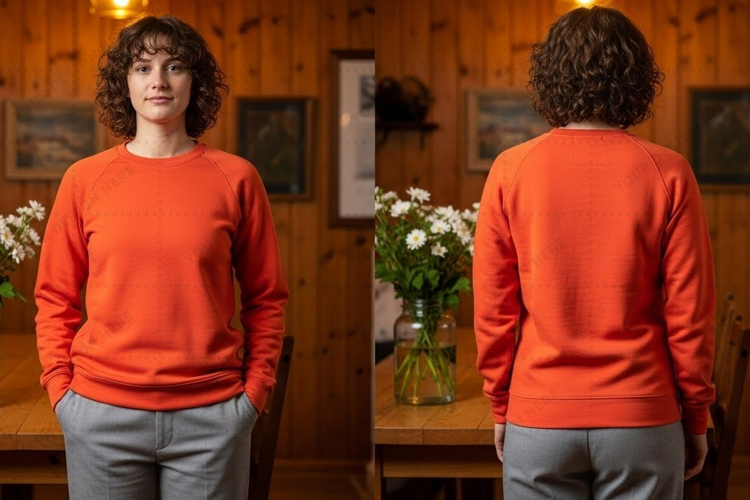 Bright orange long-sleeve T-shirt Mockup Design