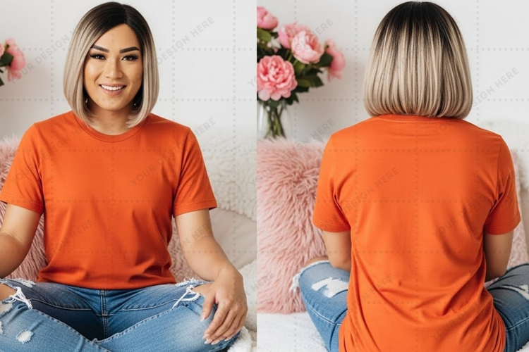 Bright orange solid T-shirt Mockup Design