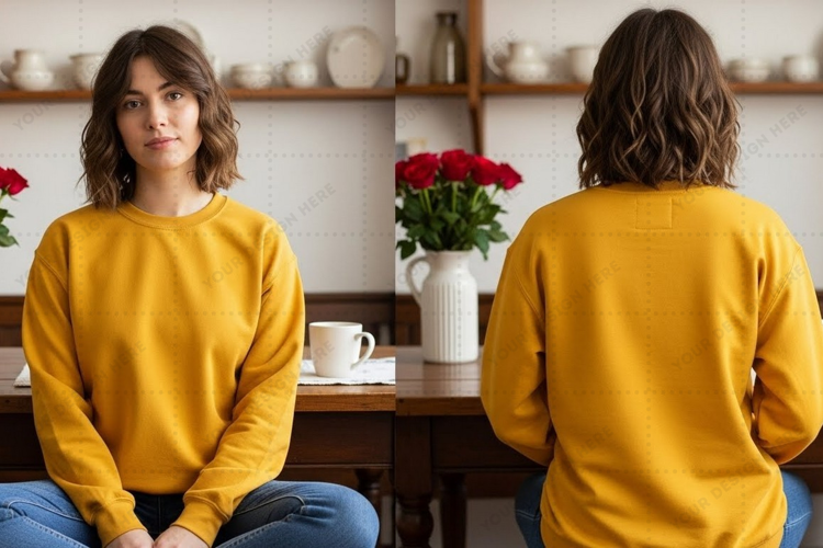 Bright yellow long-sleeve T-shirt Mockup Design