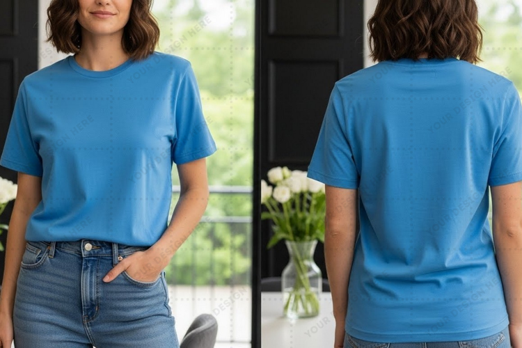 Solid blue T-shirt Mockup Design