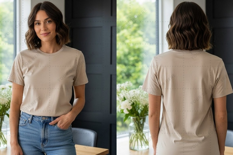 Casual beige T-shirt Mockup Design