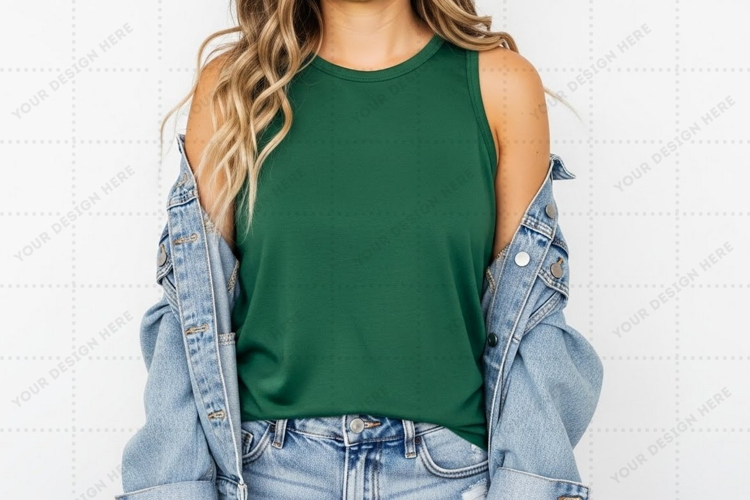 Green tank top T-shirt Mockup Design