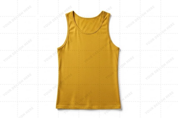 Golden yellow sleeveless T-shirt Mockup Design example image 1