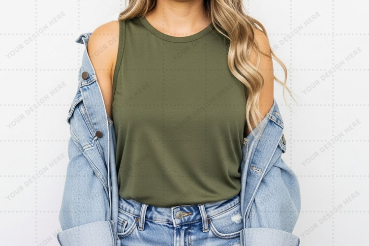 Olive green tank top T-shirt Mockup Design