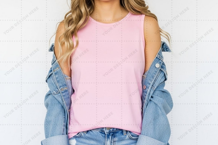 Pink tank top with cold shoulder T-shirt Mockup Design