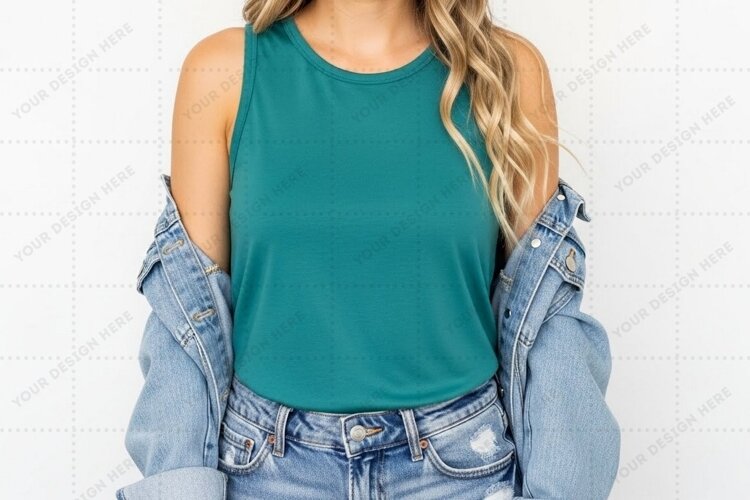Teal tank top T-shirt Mockup Design example image 1