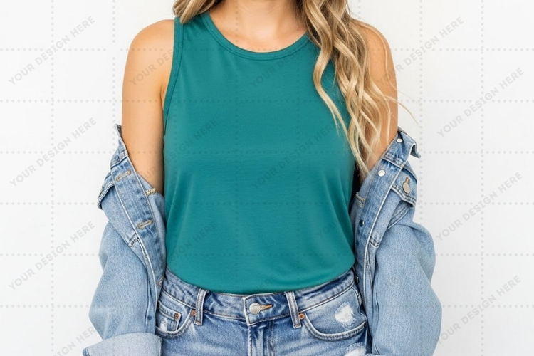 Teal tank top T-shirt Mockup Design