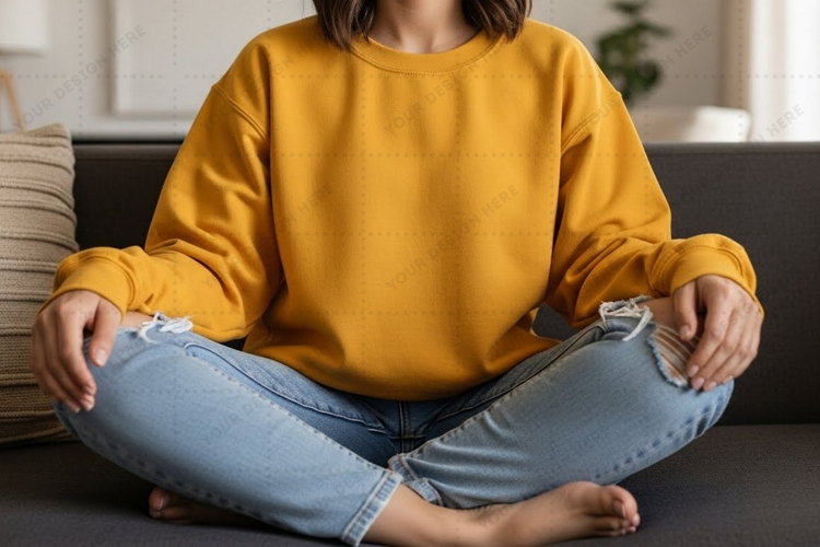 Casual yellow long sleeve t-shirt mockup