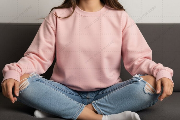 Relaxed pink long-sleeve t-shirt mockup example image 1