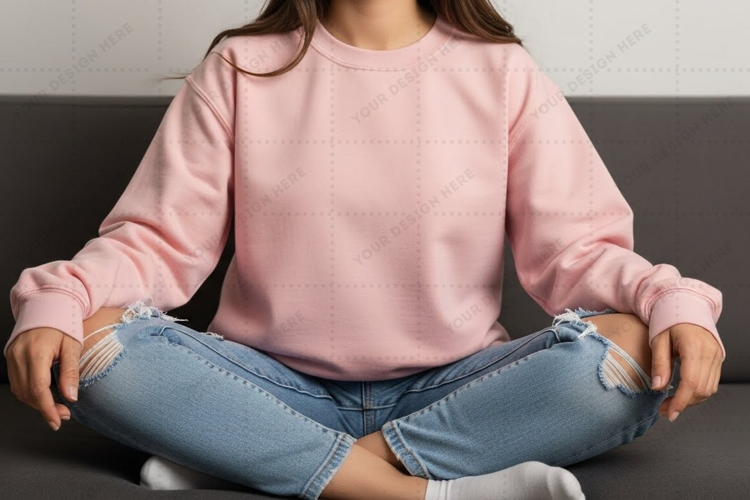 Relaxed pink long-sleeve t-shirt mockup