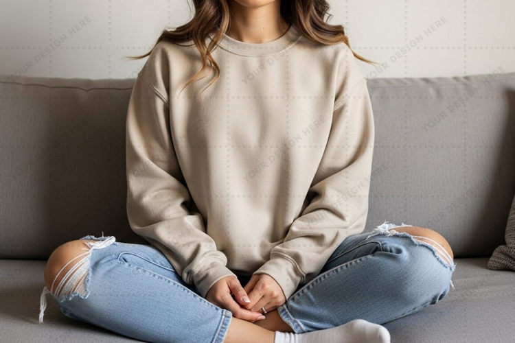 Casual beige crew neck t-shirt mockup