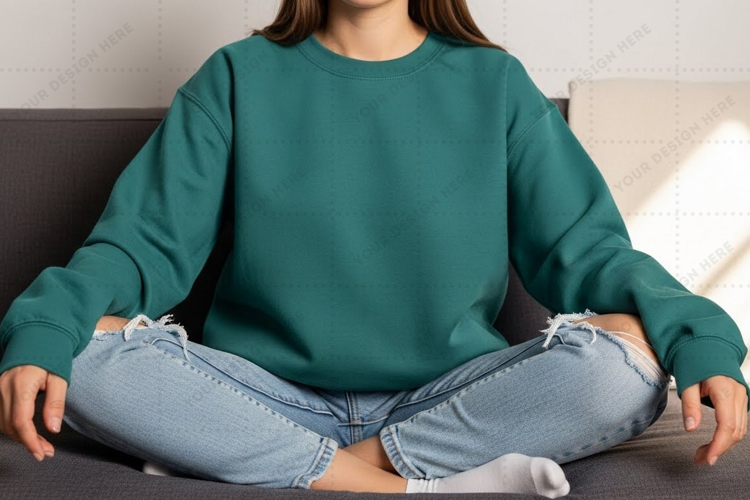 Teal long-sleeve t-shirt mockup