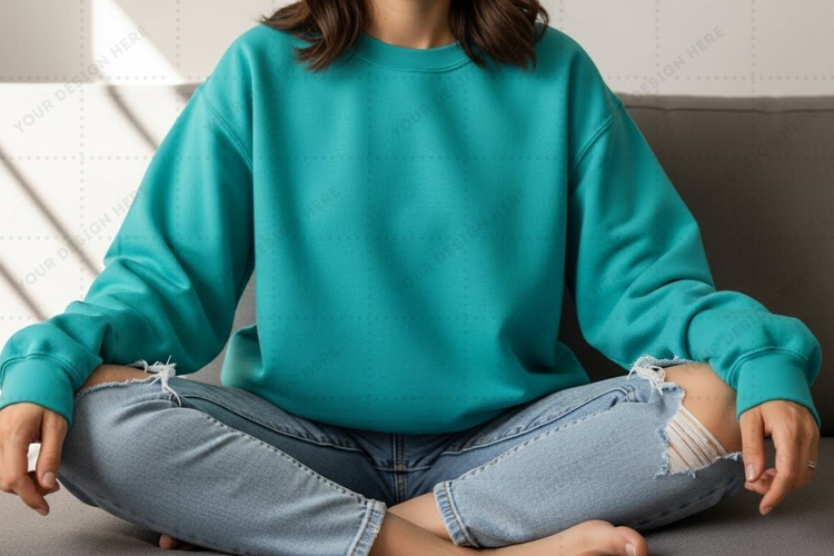 Teal long-sleeve t-shirt mockup