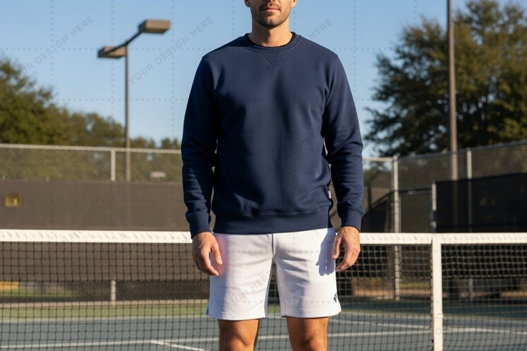 Mens navy blue long sleeve t-shirt mockup design