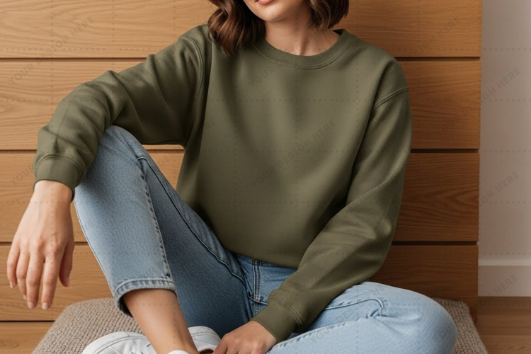 Olive green long sleeve t-shirt mockup