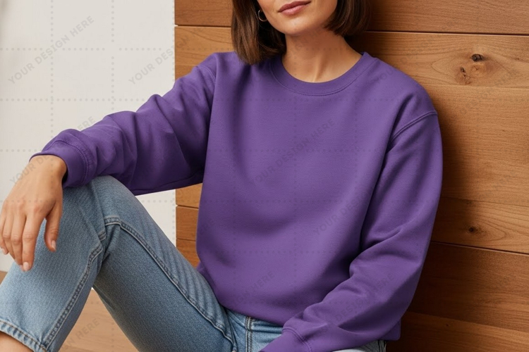 Purple crew neck t-shirt mockup