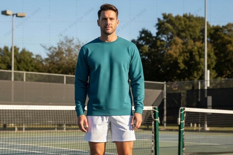 Mens teal long-sleeve tennis shirt mockup