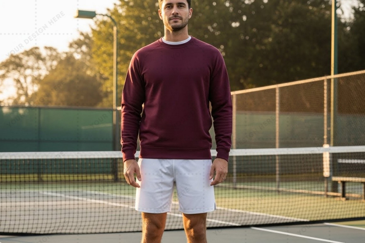 Mens tennis sweatshirt and shorts set mockup