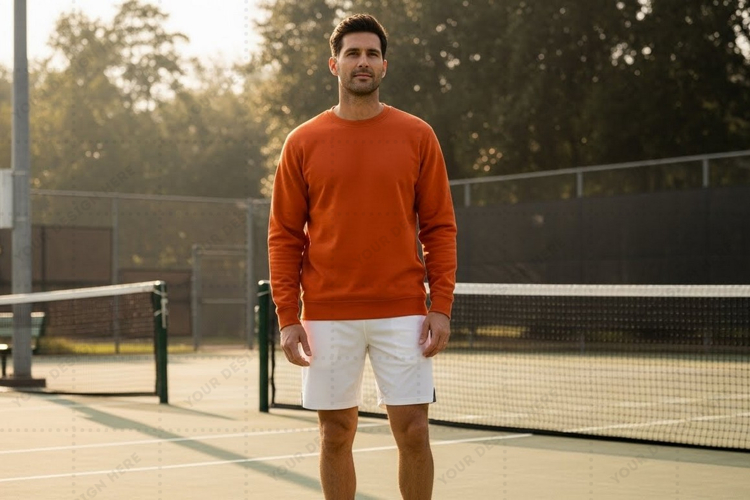 Mens orange crew neck t-shirt mockup