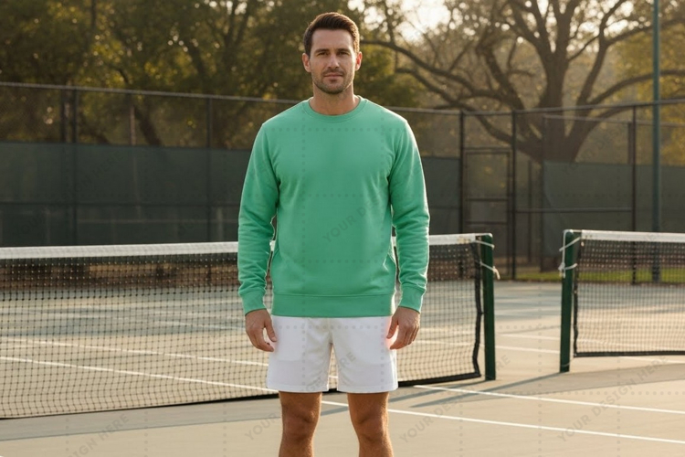 Mens green long-sleeve tennis t-shirt mockup