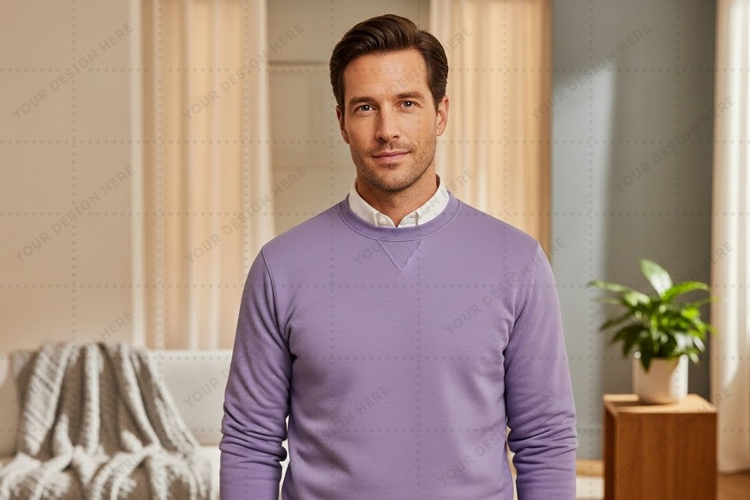 Mens purple crew neck sweatshirt mockup