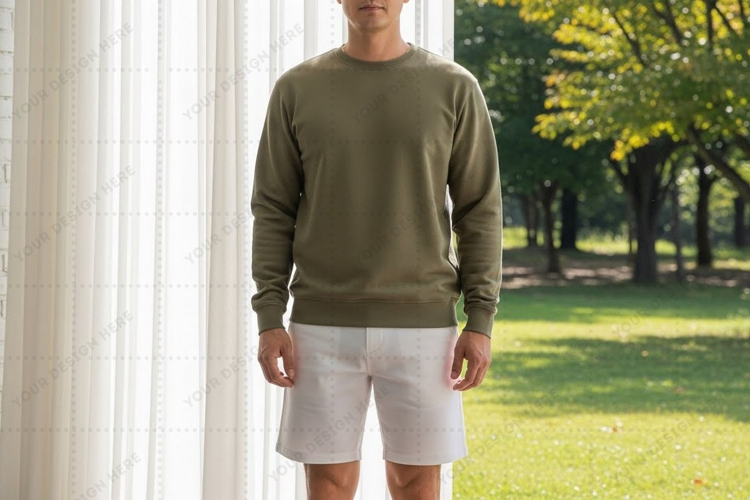 Mens olive green crew neck t-shirt mockup