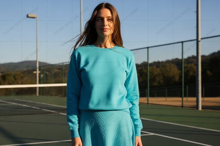 Womens blue cropped sweatshirt and skirt set mockup