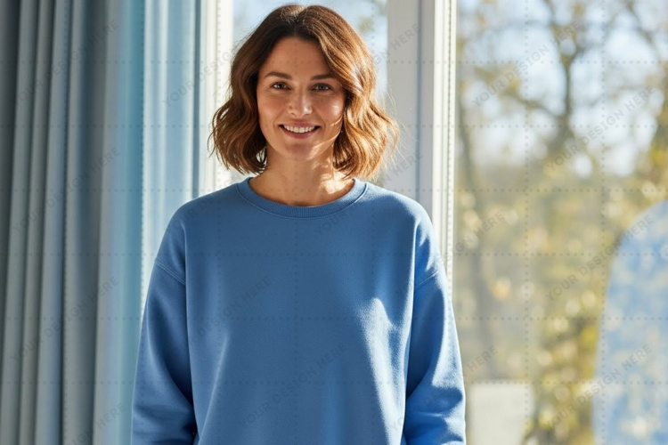 Blue crew neck sweatshirt mockup design