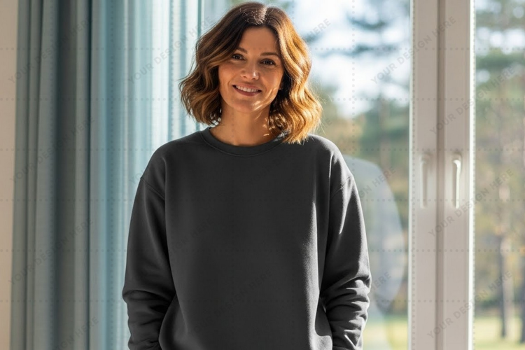 Casual grey crew neck t-shirt mockup