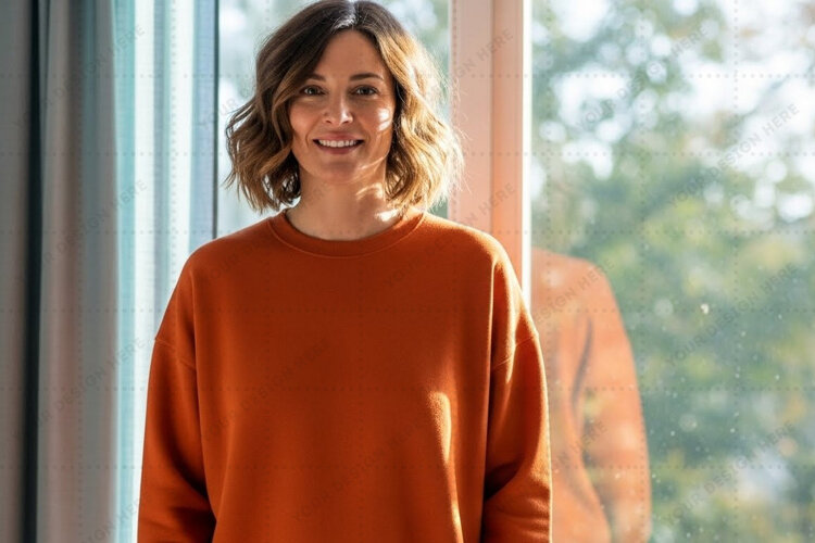 Casual orange crew neck t-shirt mockup example image 1