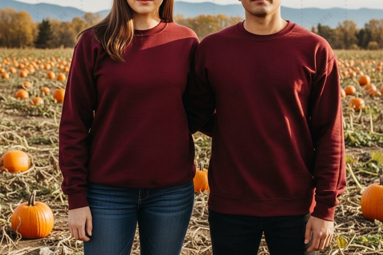 Autumn harvest maroon t-shirt mockup