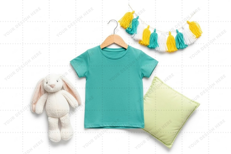 Cute kids t-shirt mockup with bunny and decor