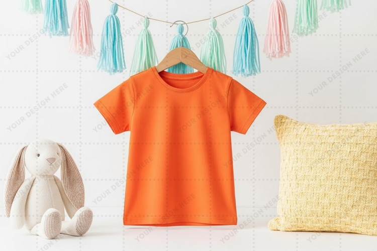 Bright orange kids t-shirt mockup