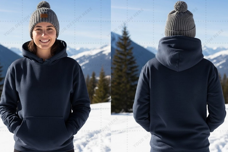 Unisex dark blue hoodie with drawstring t-shirt mockup desig