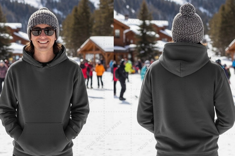 Men's casual gray hoodie t-shirt mockup