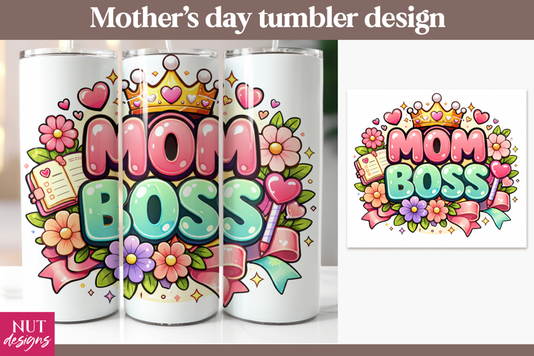 Mom Boss Floral Tumbler, Mothers day tumbler wrap Mom gift