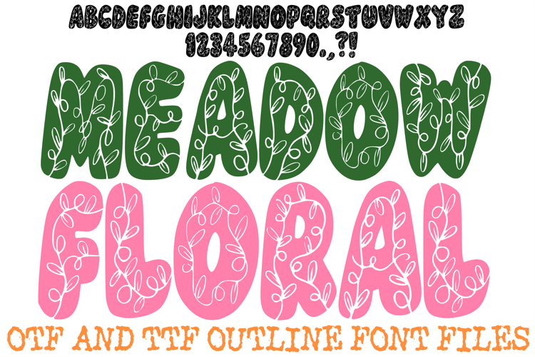 Meadow Floral Font Hand Drawn Summer Leaf Lettering ABC OTF