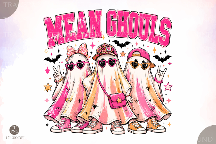 Mean Ghouls PNG,Retro Spooky Ghost Shirt Design