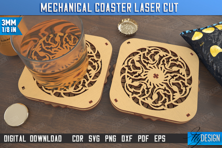 Multilayered Drink Coaster Laser Cut | Mechanical Style |CNC