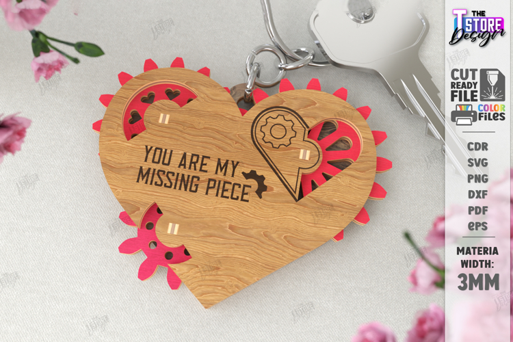 Mechanical Heart Keychain Laser Cut | Moving Gear Heart SVG