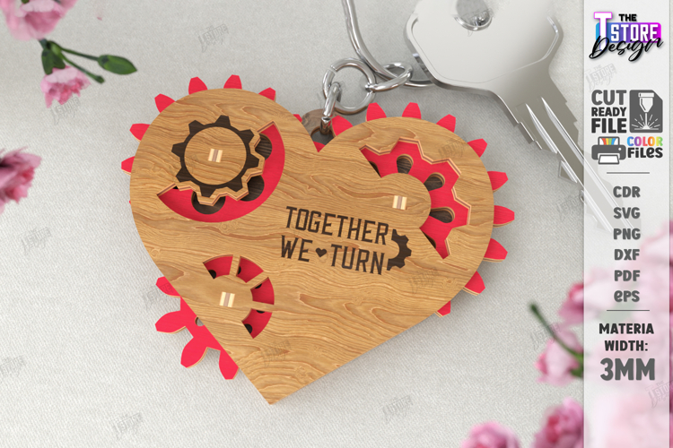 Mechanical Heart Keychain Laser Cut | Moving Gear Heart SVG