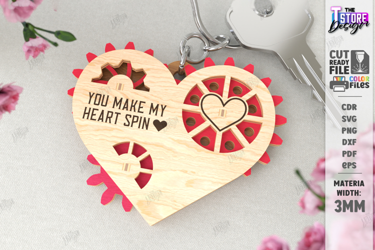 Mechanical Heart Keychain Laser Cut | Moving Gear Heart SVG