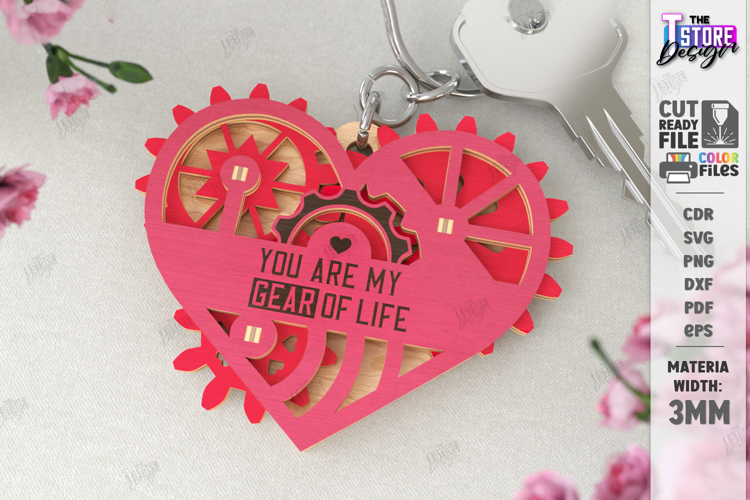 Mechanical Heart Keychain Laser Cut | Moving Gear Heart SVG
